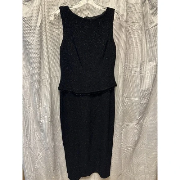 Vintage Teddi Evening Black Sparkle Dress Sleeveless Peplum Cocktail 48.5 " 8 Pe - Picture 6 of 13